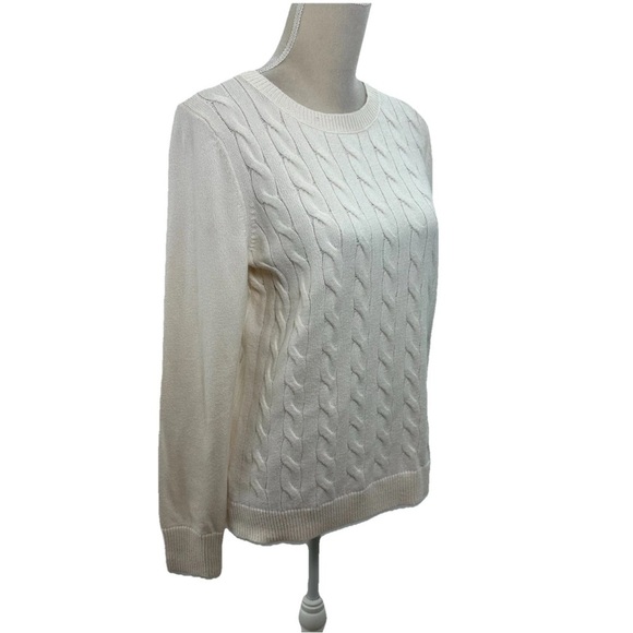 Talbots White Cable Knit Crewneck Sweater Womens Large Classic Long Sleeve - Picture 2 of 8